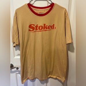 Dutch Bros T Shirt Stoked Tan with Red details Men's XL